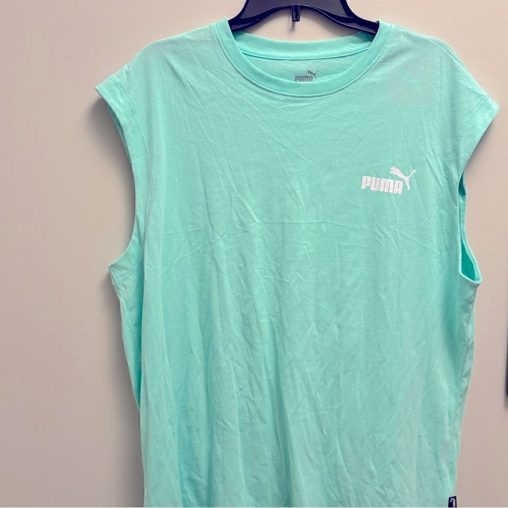 Puma Men's Ess Logo Graphic Sleeveless T-Shirt top Mint-XL - Picture 7 of 11